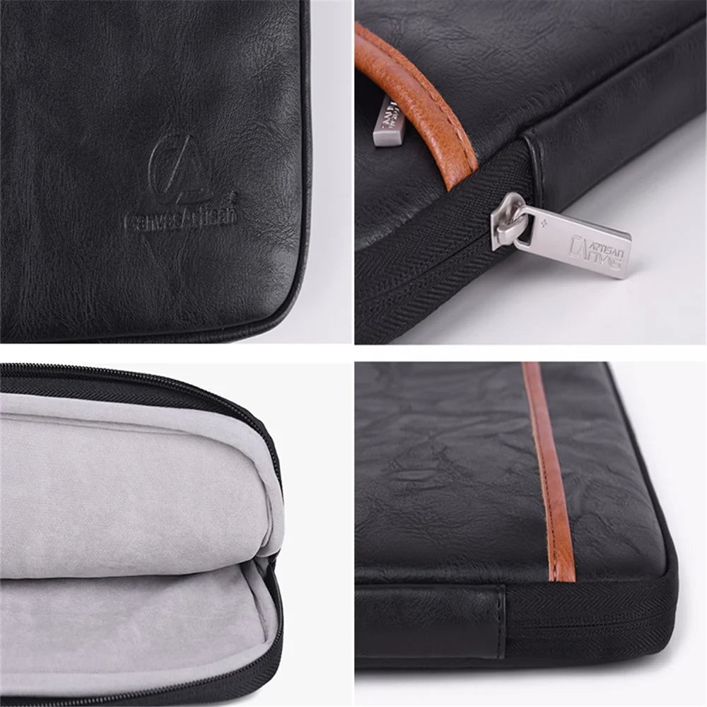 CANVASARTISAN L18-06 Notebook Computer Sleeve 12-inch Laptop Business Style PU Leather Large Bag Laptop Case - Black / Brown - 5