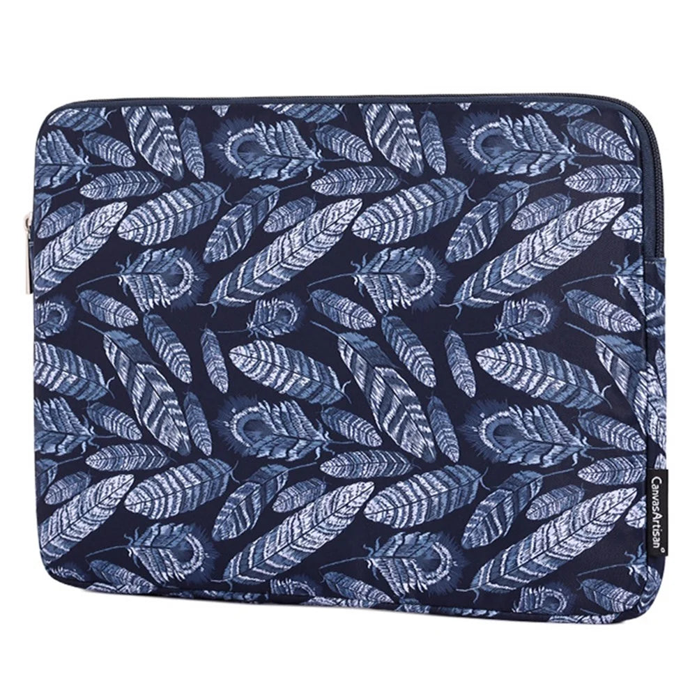 CANVASARTISAN H4-03 Lightweight Notebook Liner Bag Leaves Pattern Zipper Case Cover for 14-inch Laptop - 1