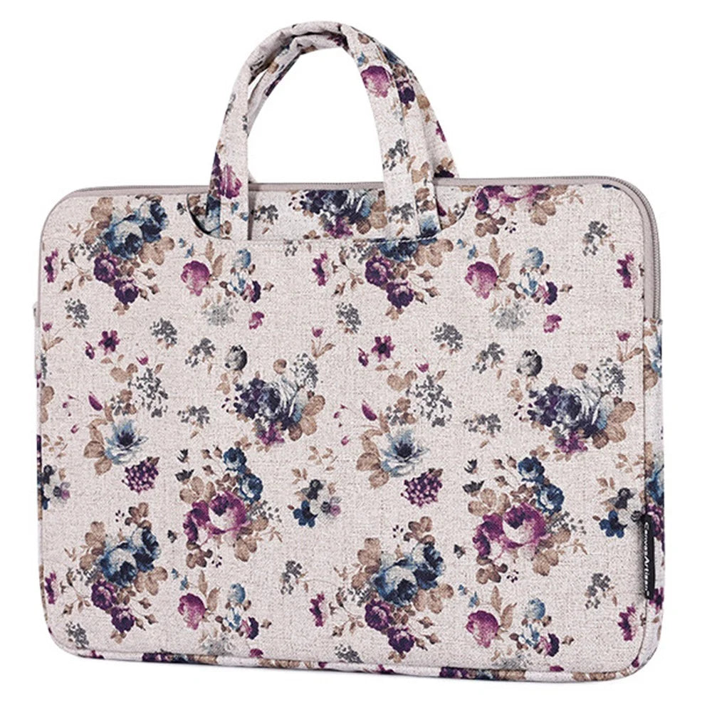 CANVASARTISAN H2-B02 Flower Pattern Zipper Laptop Sleeve Carrying Bag Handbag for 13-inch Notebook - Khaki - 1