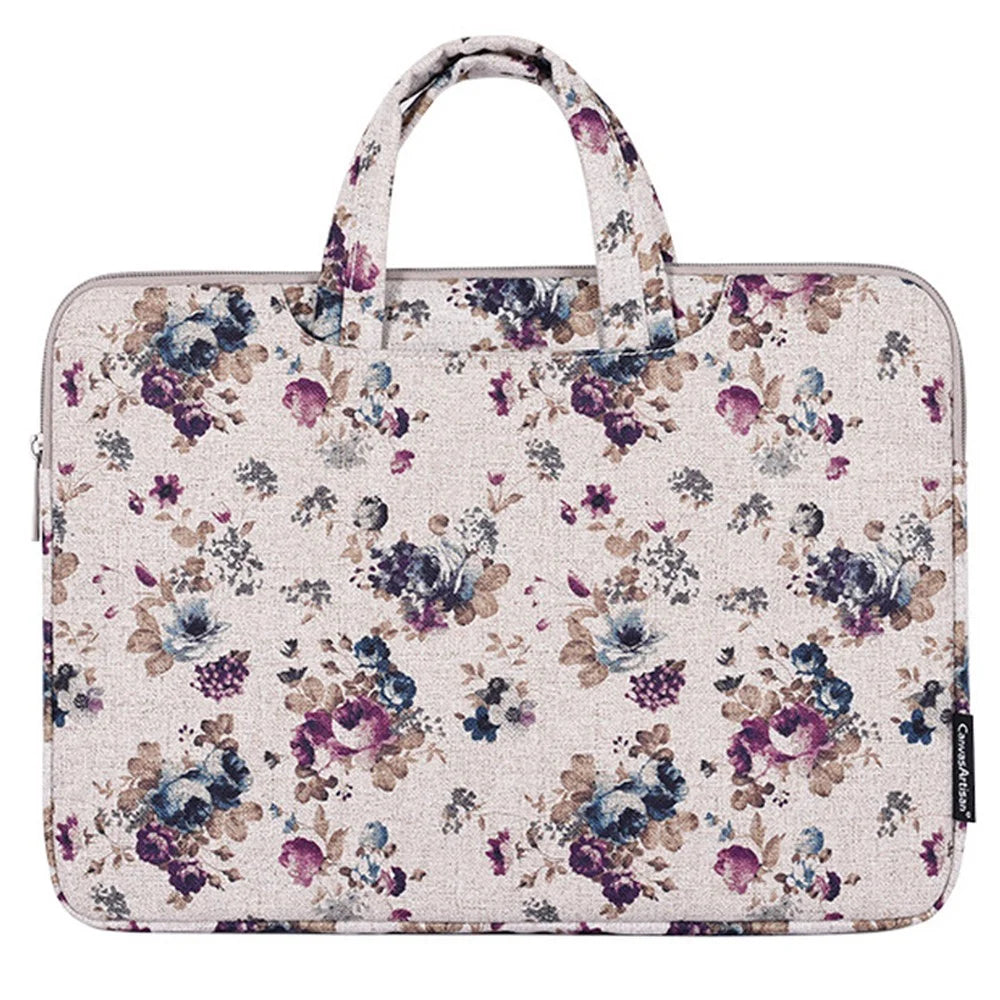 CANVASARTISAN H2-B02 Flower Pattern Zipper Laptop Sleeve Carrying Bag Handbag for 13-inch Notebook - Khaki - 2