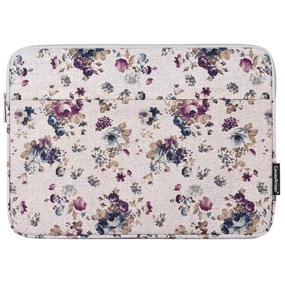 CANVASARTISAN H2-12 Flower Pattern Soft Lining Laptop Protective Sleeve Carrying Bag for 12-inch Notebook - Khaki - 2