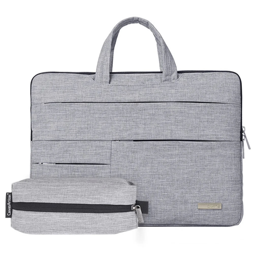 CANVASARTISAN L3-102 Large Handbag High-quality Polyester Notebook Sleeve Computer Sleeve 14 inch Laptop Bag with Small Pouch Bag - Light Grey - 1