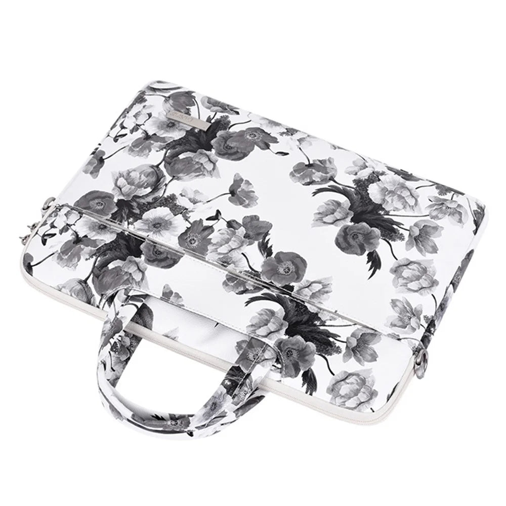 CANVASARTISAN G1-A01 14-inch Laptop Handbag Protective Sleeve PU Leather Watercolor Flower Pattern Notebook Bag with Shoulder Strap - 3
