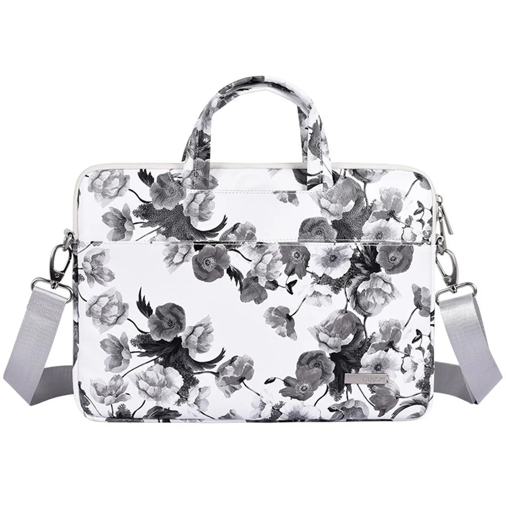CANVASARTISAN G1-A01 13-inch Laptop Sleeve Watercolor Flower Pattern PU Leather Notebook Carrying Bag with Shoulder Strap - 1
