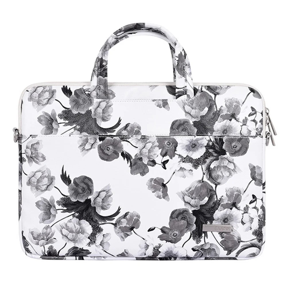 CANVASARTISAN G1-A01 13-inch Laptop Sleeve Watercolor Flower Pattern PU Leather Notebook Carrying Bag with Shoulder Strap - 2