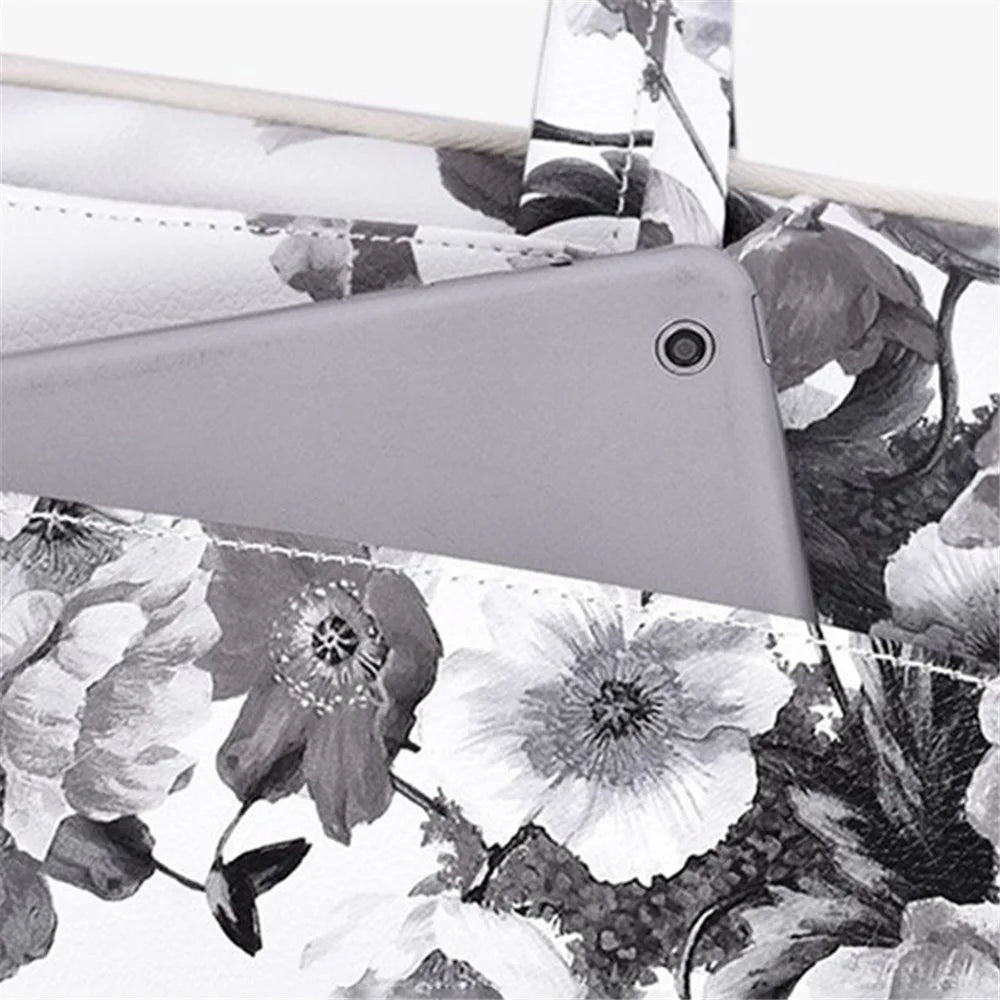 CANVASARTISAN G1-A01 13-inch Laptop Sleeve Watercolor Flower Pattern PU Leather Notebook Carrying Bag with Shoulder Strap - 6