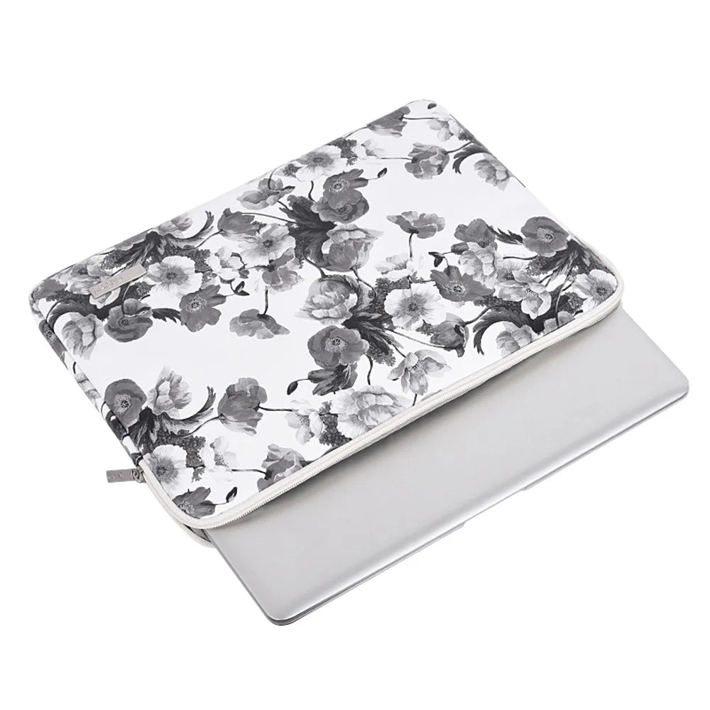 CANVASARTISAN G1-T0121 Watercolor Flower Pattern Laptop Sleeve Notebook Case with Small Bag - White/for 11-inch Laptop - 3