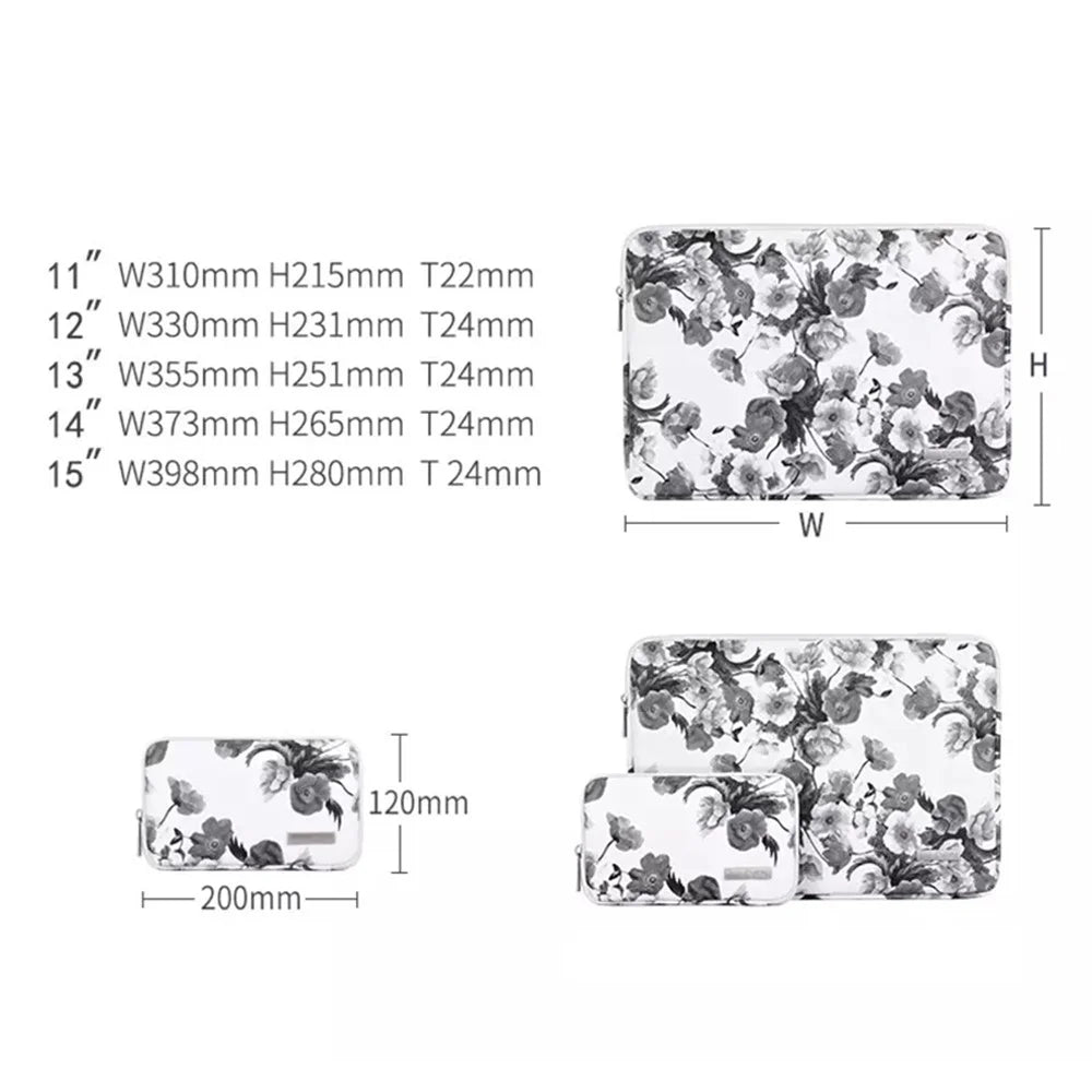 CANVASARTISAN G1-T0121 Watercolor Flower Pattern Laptop Sleeve Notebook Case with Small Bag - White/for 11-inch Laptop - 6