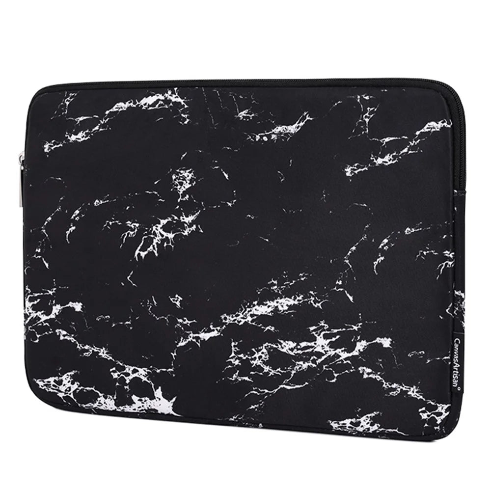 CANVASARTISAN H32-T0121 Marble Pattern Zipper Closure Laptop Carrying Bag Notebook Protective Sleeve with Small Bag - Black/for 11-inch Laptop - 3