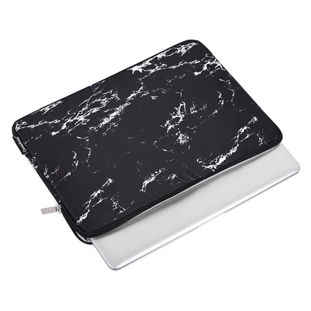 CANVASARTISAN H32-T0121 Marble Pattern Zipper Closure Laptop Carrying Bag Notebook Protective Sleeve with Small Bag - Black/for 11-inch Laptop - 4