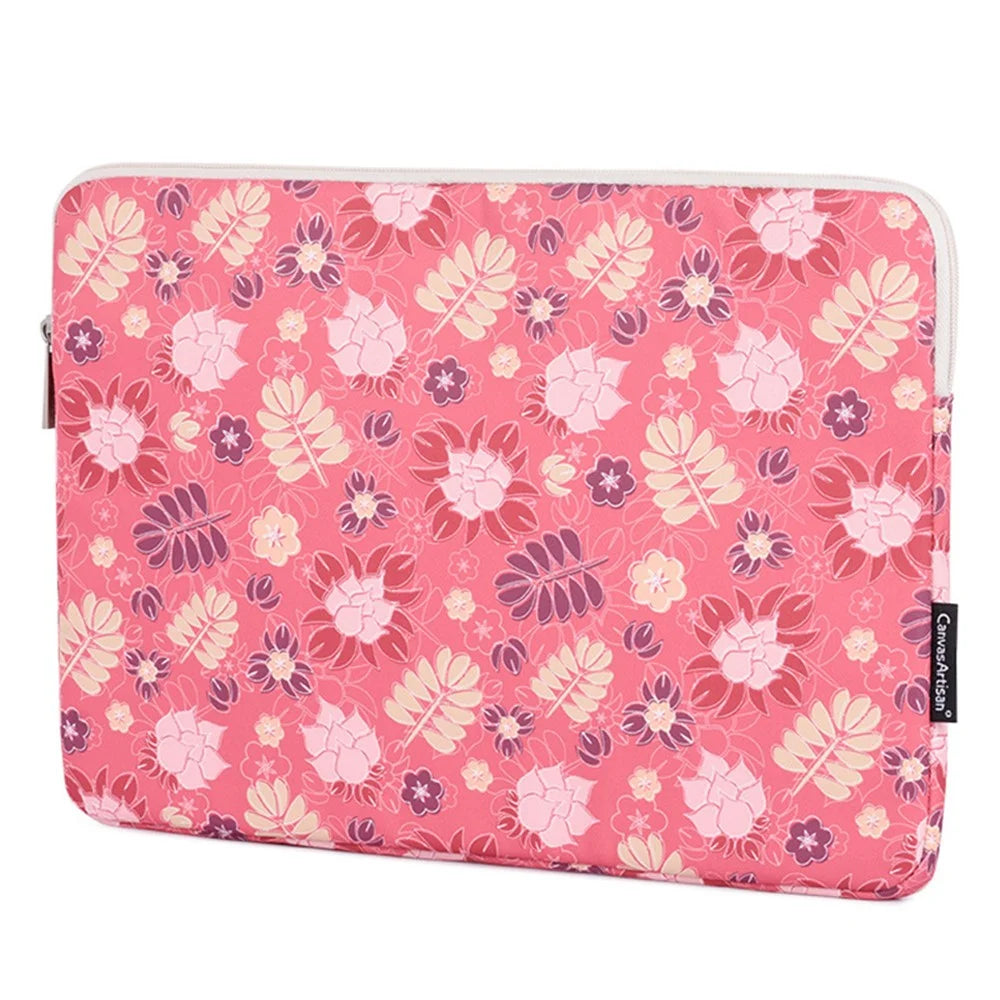 CANVASARTISAN H24-T0123 Flowers Leaves Pattern Laptop Carrying Bag Protective Notebook Sleeve with Small Bag - Pink/for 11-inch Laptop - 2