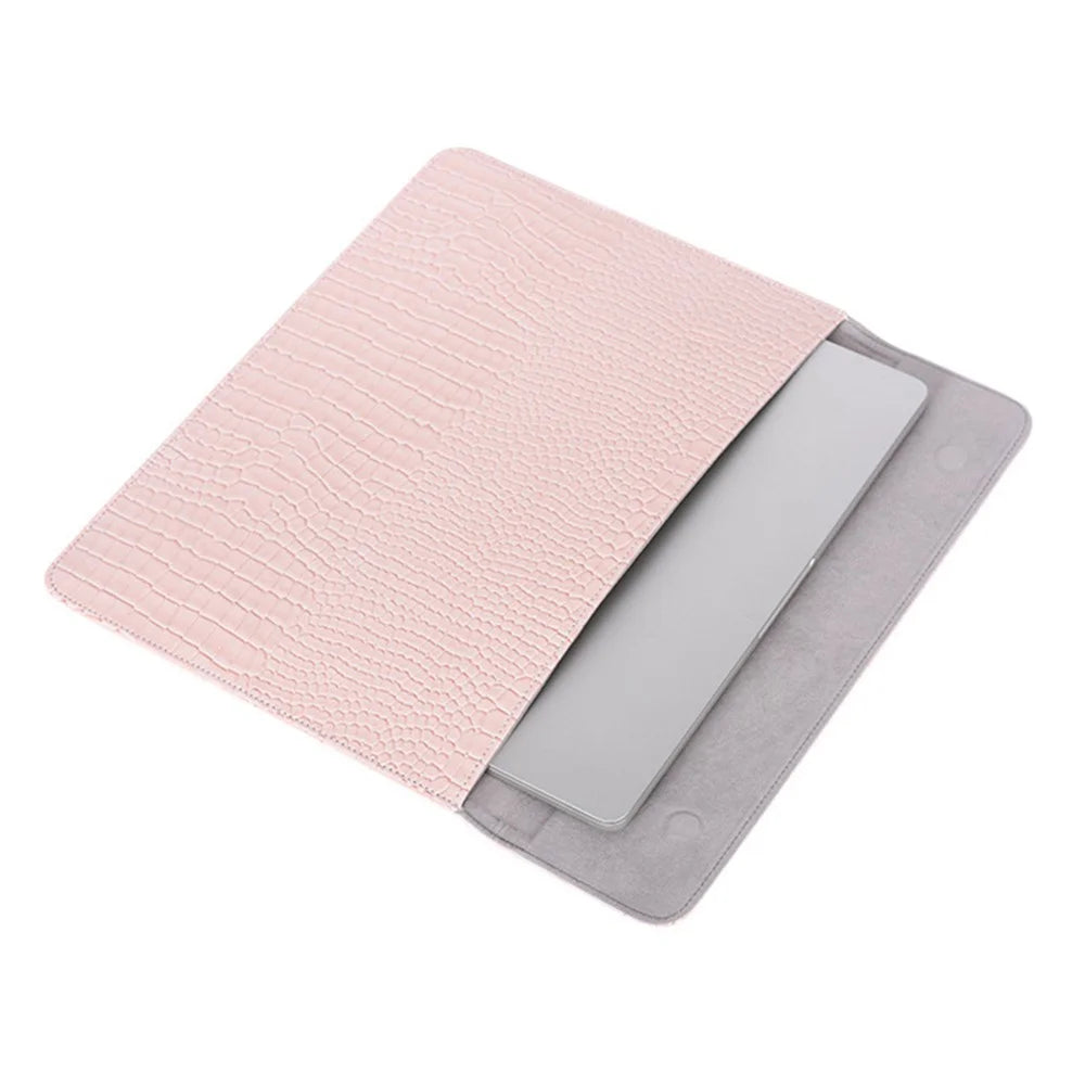 CANVASARTISAN EL32-01 Crocodile Texture PU Leather Anti-scratch Notebook Bag Magnetic Flip Cover Laptop Sleeve - Pink/for 12-inch Laptop - 2