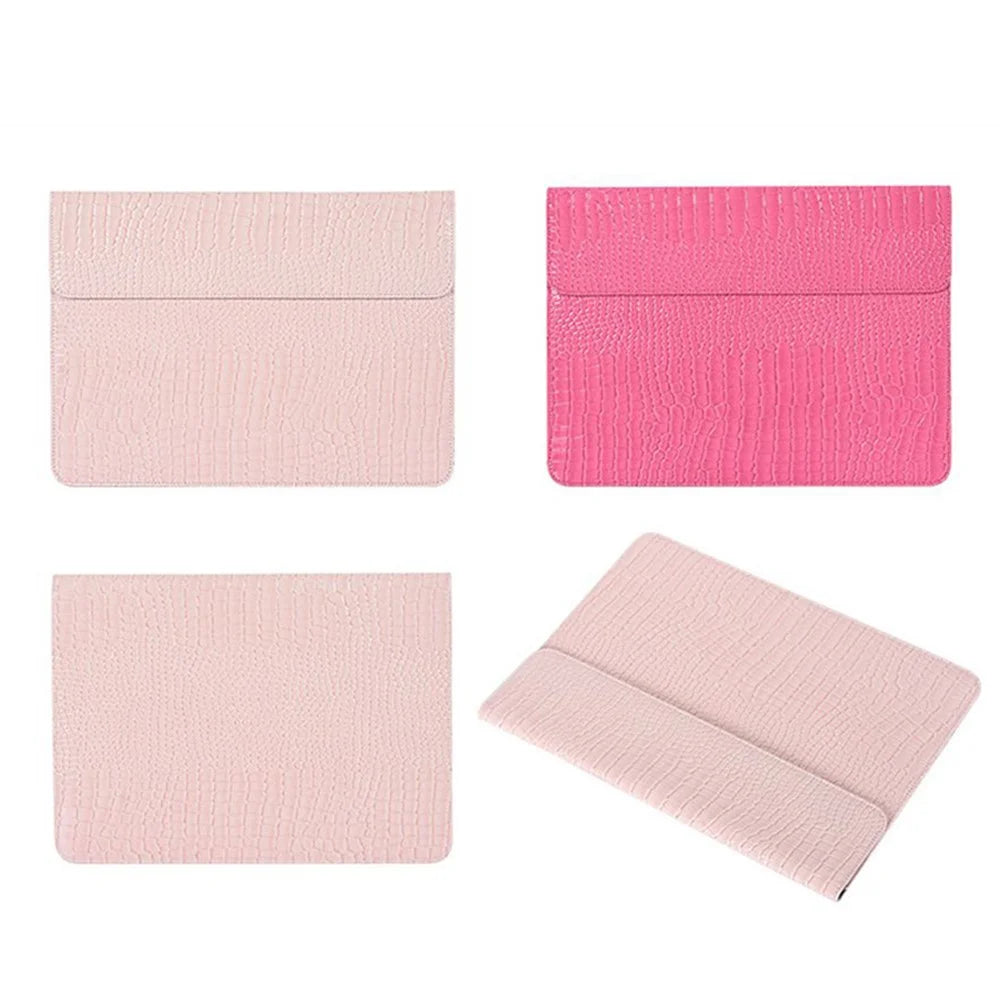CANVASARTISAN EL32-01 Crocodile Texture PU Leather Anti-scratch Notebook Bag Magnetic Flip Cover Laptop Sleeve - Pink/for 12-inch Laptop - 5