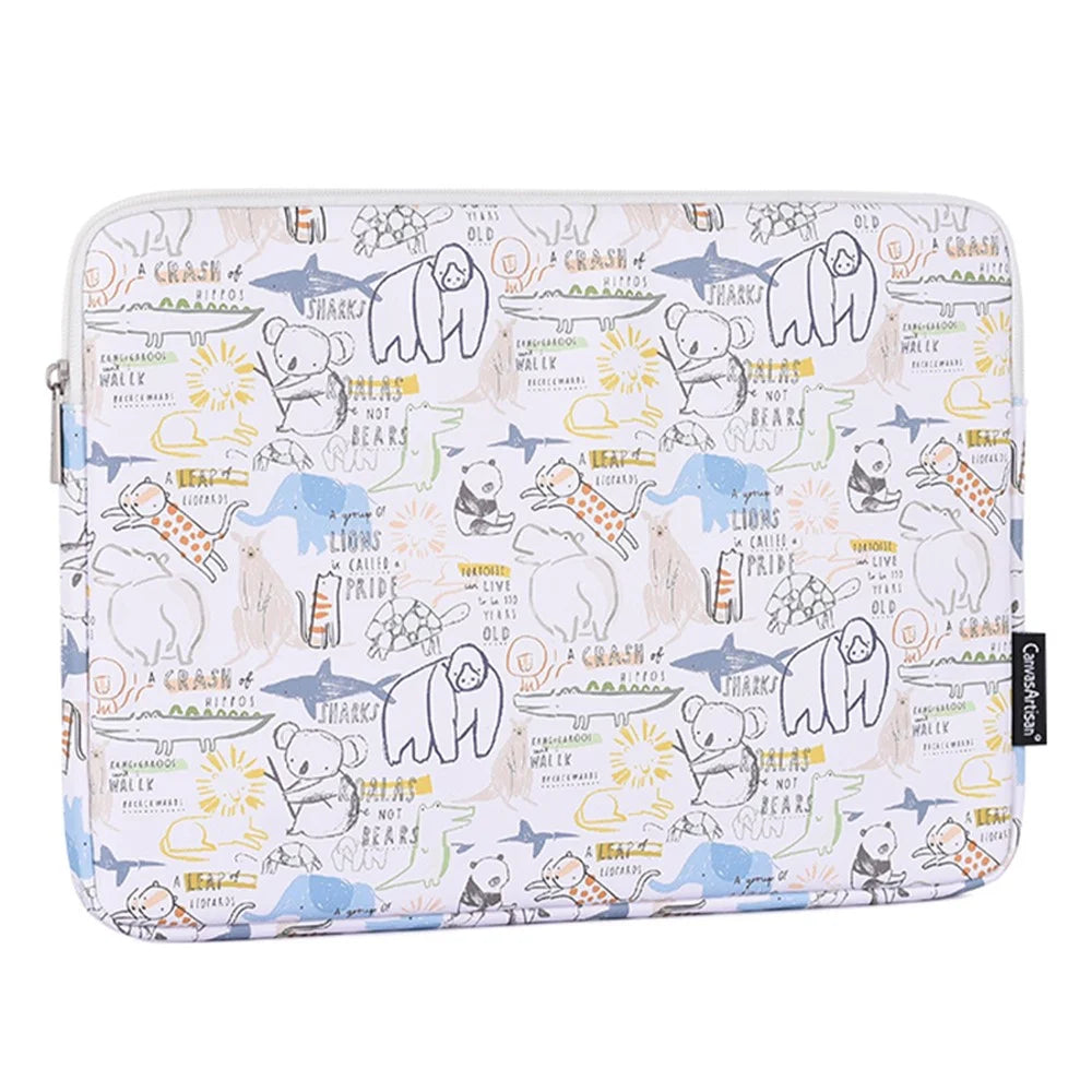 CANVASARTISAN G50-T0121 Cartoon Animals Printing Ultra-thin Laptop Sleeve Notebook Carrying Bag with Small Bag - White/for 11-inch Laptop - 2
