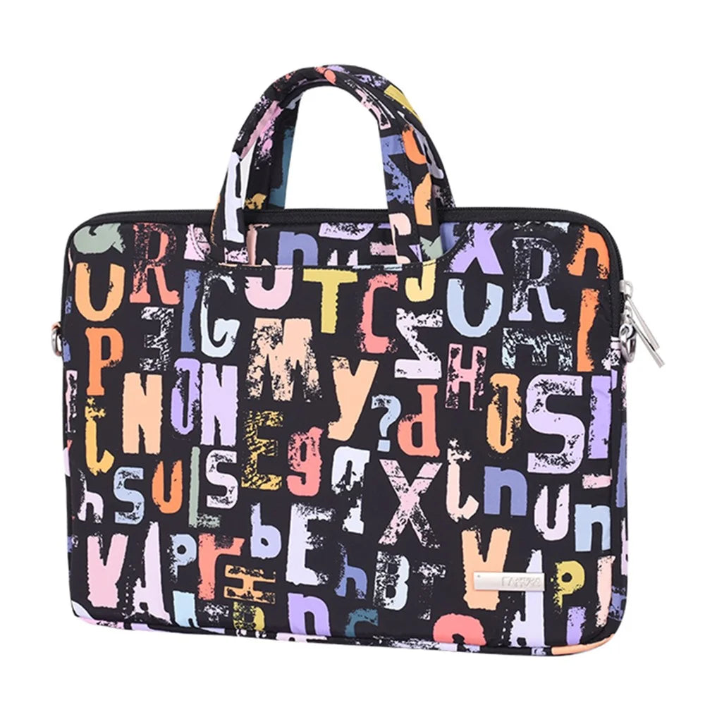 CANVASARTISAN H18-A01 Multicolor Letters Printing Laptop Bag Case Soft Liner Zipper Notebook Handbag with Shoulder Strap - Black/for 13-inch Laptop - 2