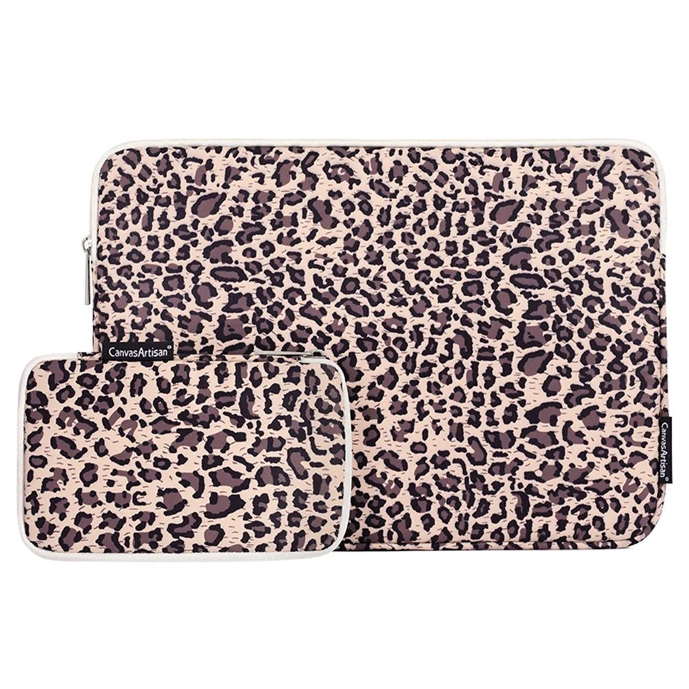 CANVASARTISAN H31-T0121 Leopard Pattern Laptop Sleeve Ultra-thin Computer Bag Pouch with Small Bag - Yellow/for 11-inch Laptop - 1