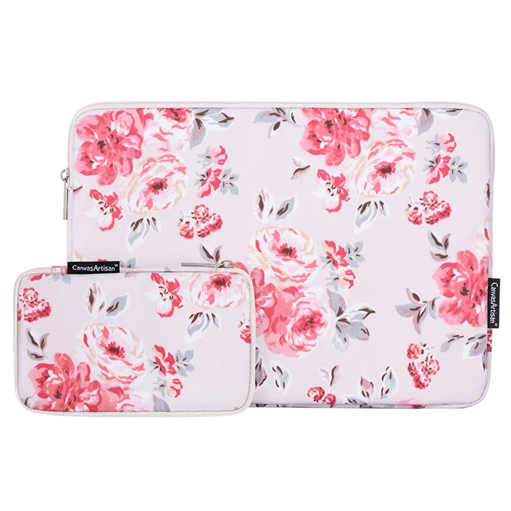 CANVASARTISAN H10-T0121 Notebook PC Carrying Case Watercolor Flower Pattern Protective Laptop Sleeve with Small Bag - White/for 11-inch Laptop - 1