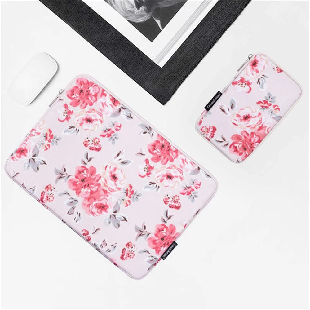 CANVASARTISAN H10-T0121 Notebook PC Carrying Case Watercolor Flower Pattern Protective Laptop Sleeve with Small Bag - White/for 11-inch Laptop - 2