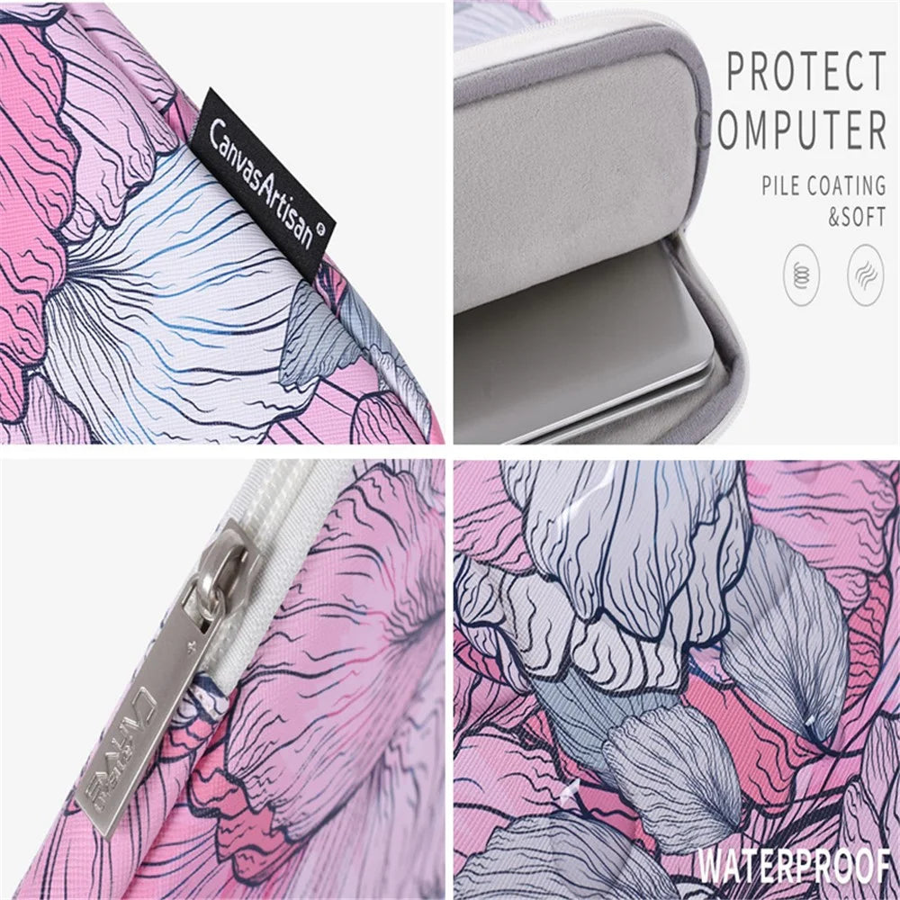 CANVASARTISAN G56-01 PU Leather Laptop Sleeve Carrying Case Notebook Bag with Flower Pattern - Pink/for 11-inch Laptop - 7