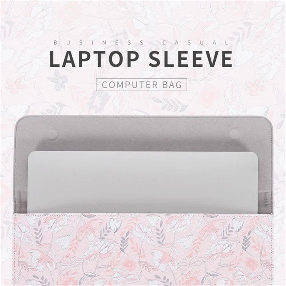 CANVASARTISAN E4-01 Flower Leaf Pattern PU Leather Laptop Sleeve Notebook Shockproof Case Carrying Bag - Pink/for 12-inch Laptop - 2