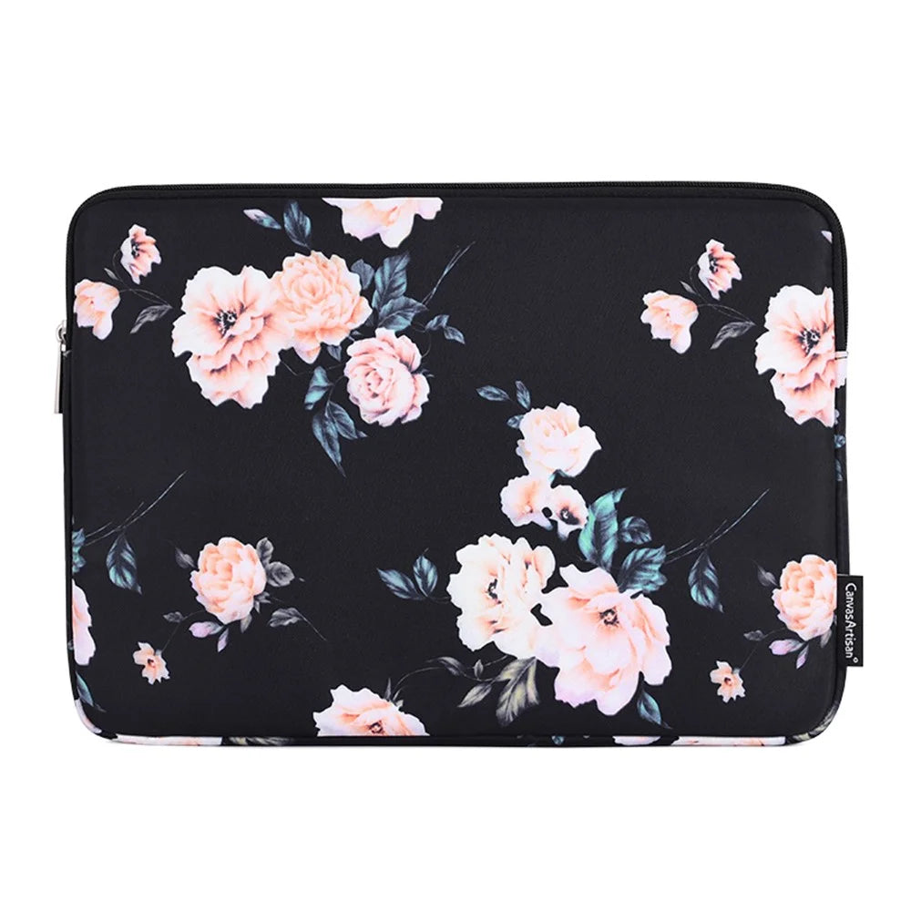CANVASARTISAN H42-01 Flower Printed Ultra Slim Protective Laptop Sleeve Computer Notebook Bag - Black/for 11-inch Laptop - 1