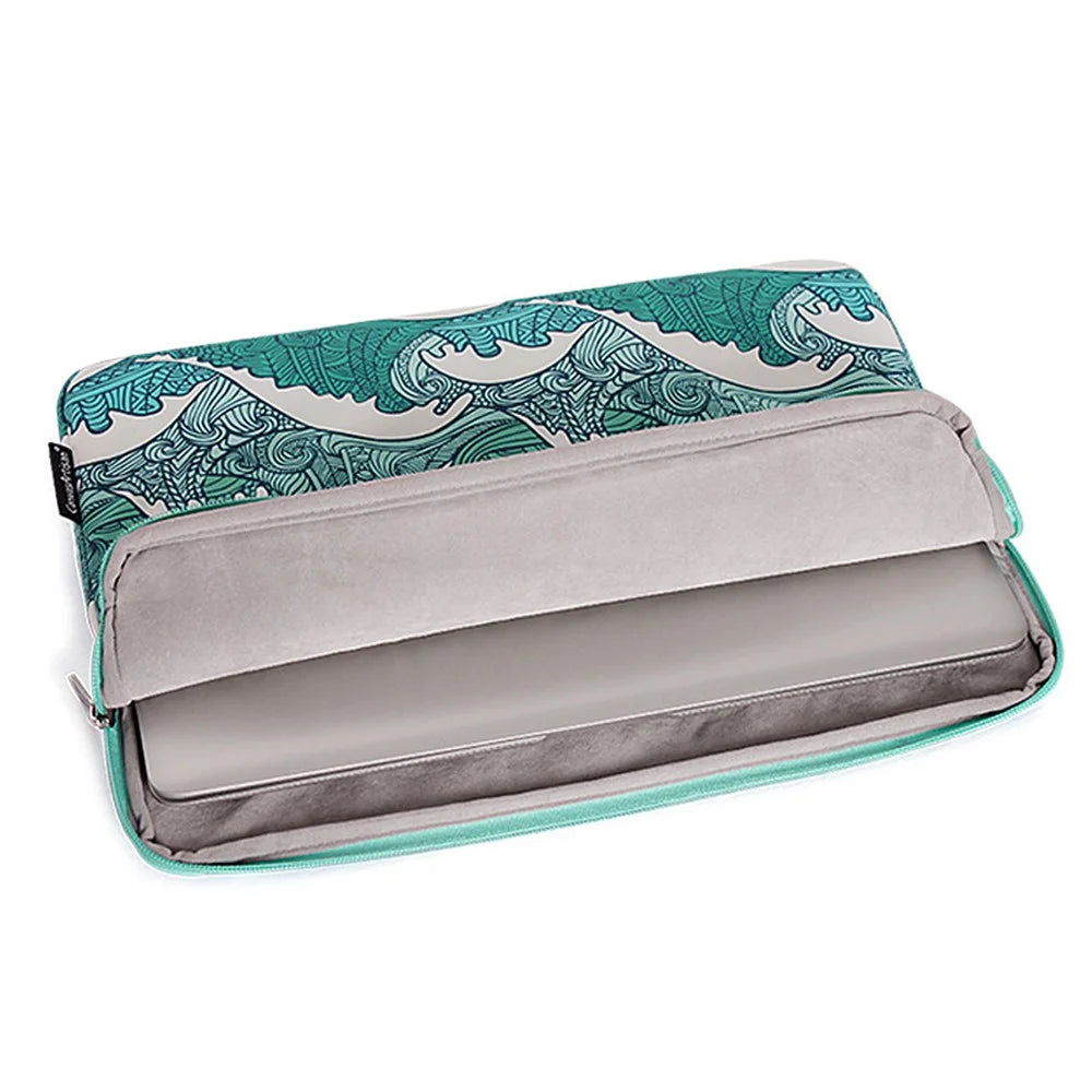 CANVASARTISAN H3-T0423 Sea Wave Printing Laptop Sleeve Carrying Case with Small Bag - Green/for 11-inch Laptop - 4