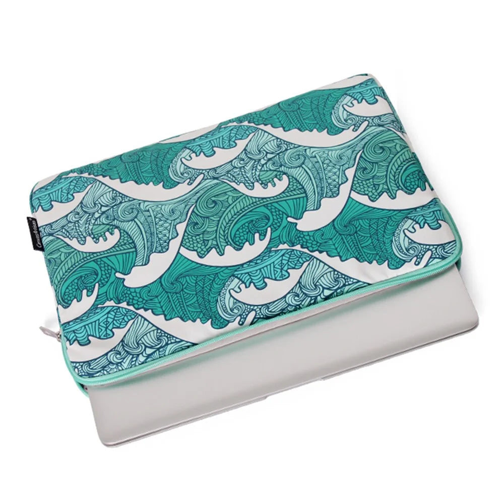 CANVASARTISAN H3-T0423 Sea Wave Printing Laptop Sleeve Carrying Case with Small Bag - Green/for 11-inch Laptop - 5