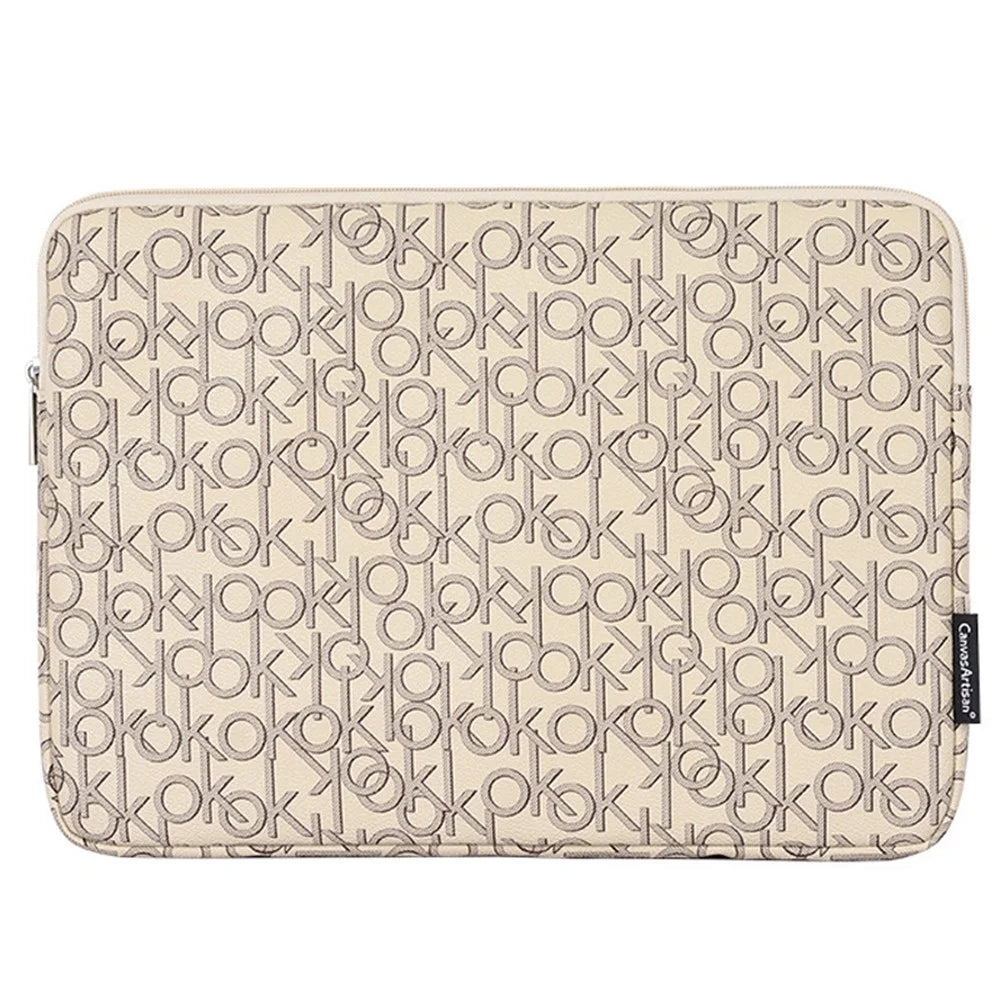 CANVASARTISAN G61-01 Letter OK Printed PU Leather Laptop Sleeve Protective Cover Notebook Case - Khaki/for 11-inch Laptop - 1