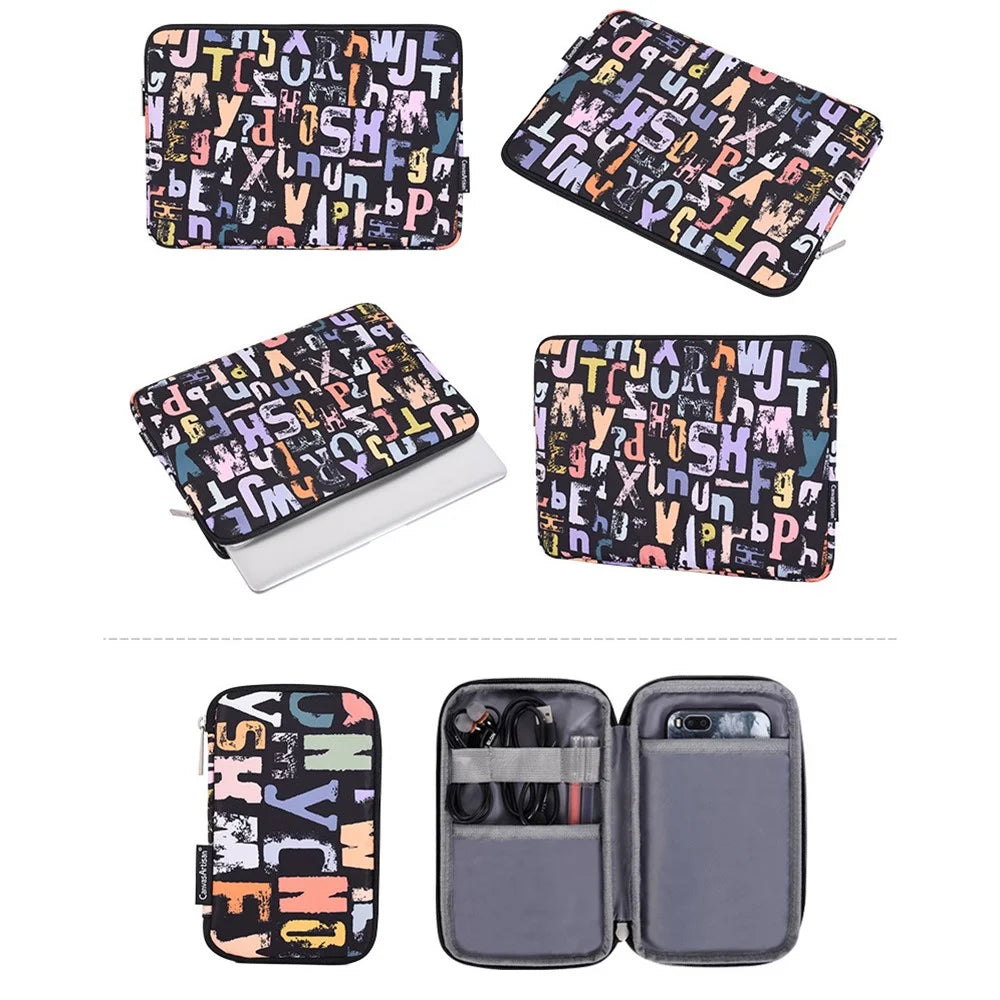 CANVASARTISAN H18-T0121 Laptop Sleeve Letters Printing Ultra Slim Notebook Case with Small Bag - Black/for 11-inch Laptop - 7