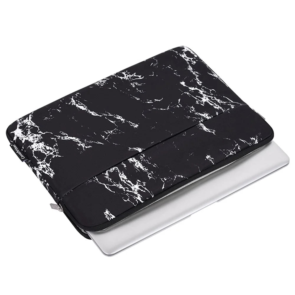 CANVASARTISAN H32-T1121 Front Pocket Notebook Case Protective Cover Marble Pattern Laptop Sleeve with Small Bag - Black/for 11-inch Laptop - 2