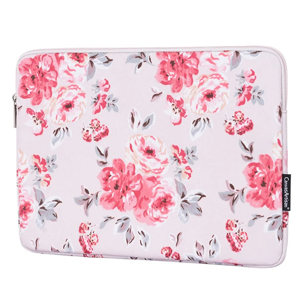 CANVASARTISAN H10-01 Tablet Sleeve Case PU Leather Flower Pattern Portable 360-degree Protective Computer Bag - Light Pink/11 inch - 2