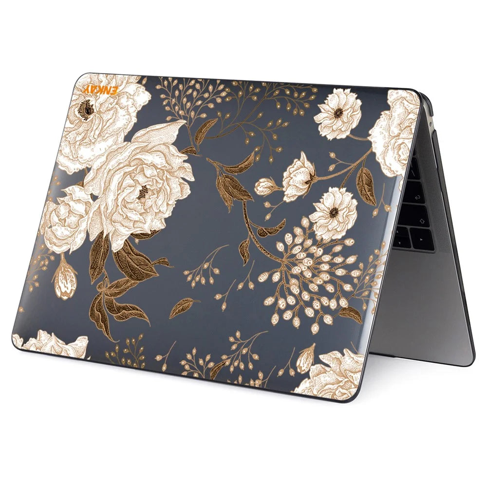 ENKAY HAT PRINCE for MacBook Pro 16 inch (2019) A2141 Vintage Flowers Pattern Hard PC Two-Piece Structure Crystal Sheer Laptop Case - Gold Peony - 5