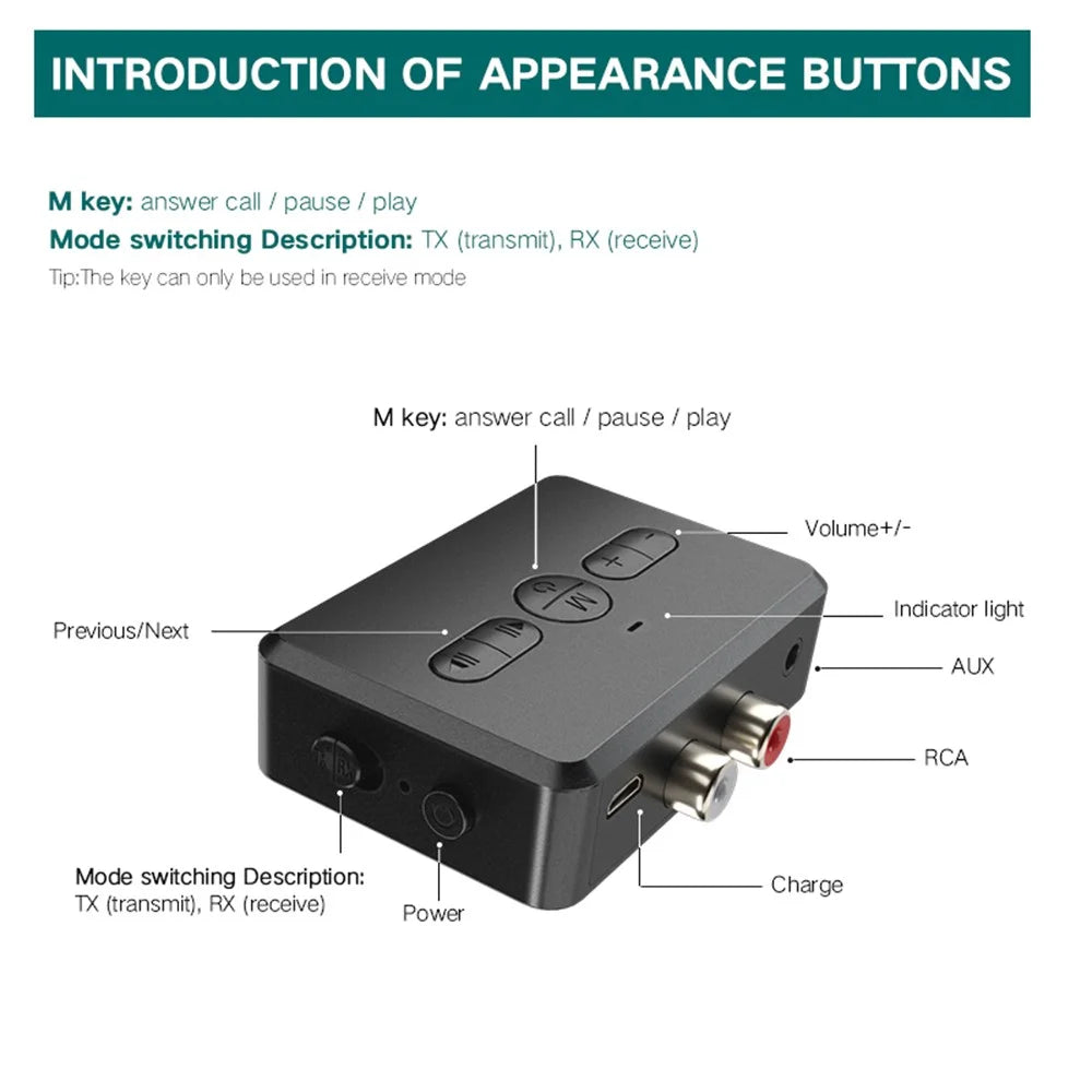 RT01 Bluetooth-compatible Transmitter + Receiver Portable Wireless Bluetooth-compatible Adapter Bluetooth-compatible Call Car Accessory - 3
