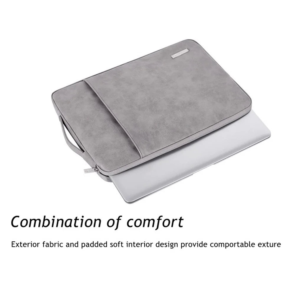 CANVASARTISAN L11-89 Anti-scratch PU Leather 14 inch Laptop Sleeve Case Large Portable Notebook Computer Handbag - Grey - 4