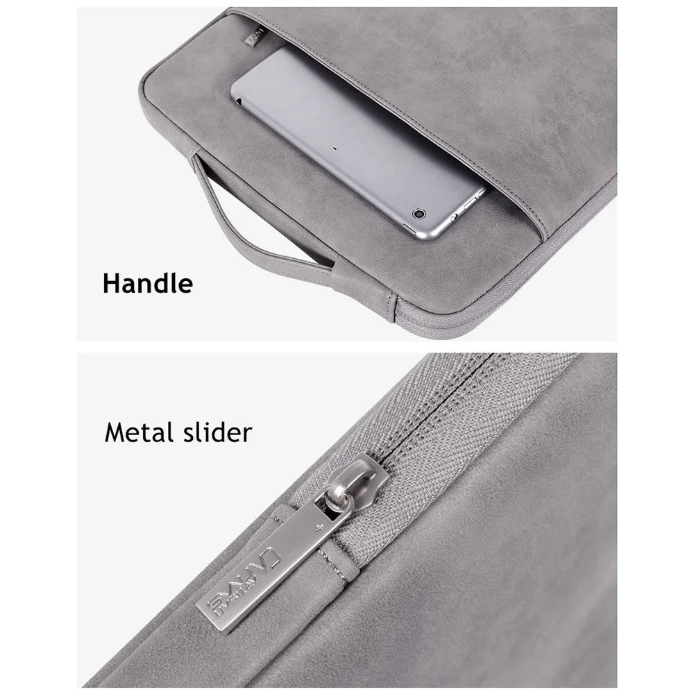 CANVASARTISAN L11-89 Anti-scratch PU Leather 14 inch Laptop Sleeve Case Large Portable Notebook Computer Handbag - Grey - 6