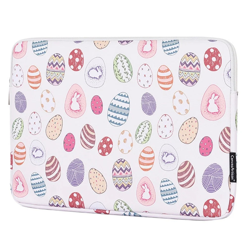 CANVASARTISAN G52-01 12-inch Notebook Zipper Bag Easter Bunny and Eggs Pattern Waterproof PU Laptop Sleeve - 2