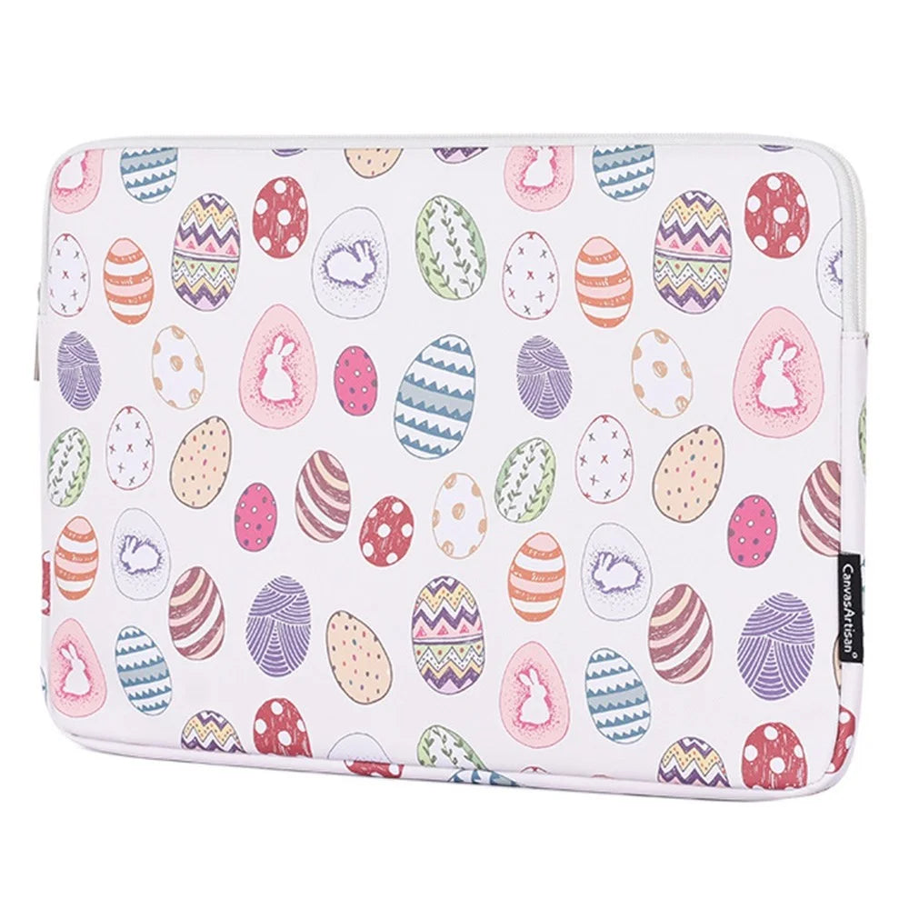 CANVASARTISAN G52-T0111 2Pcs/Set Easter Bunny and Eggs Pattern Carrying Bag 15-inch Laptop Sleeve PU Protective Case + Small Bag - 2