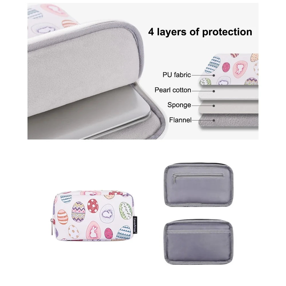 CANVASARTISAN G52-T0111 2Pcs/Set 12-inch Shockproof Liner Notebook Zipper Bag with Small Bag Easter Bunny and Eggs Pattern PU Laptop Sleeve - 6
