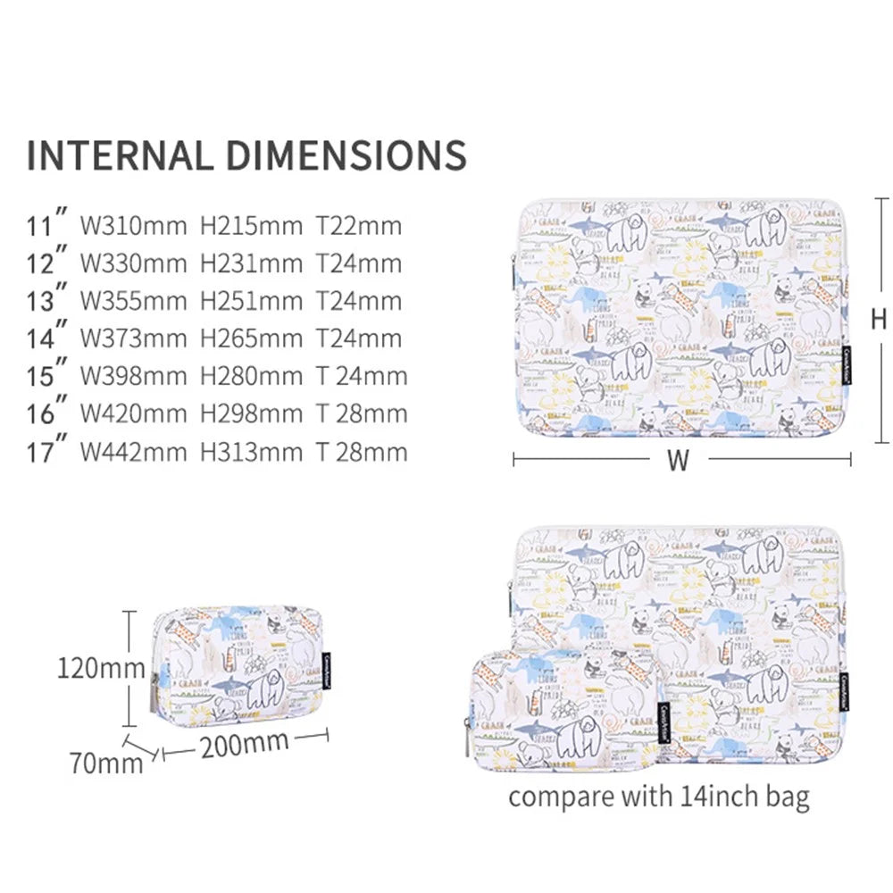 CANVASARTISAN G50-T0111 Cartoon Animal Pattern 14-inch Laptop Sleeve Portable PU Carrying Bag + Small Bag Set - 4