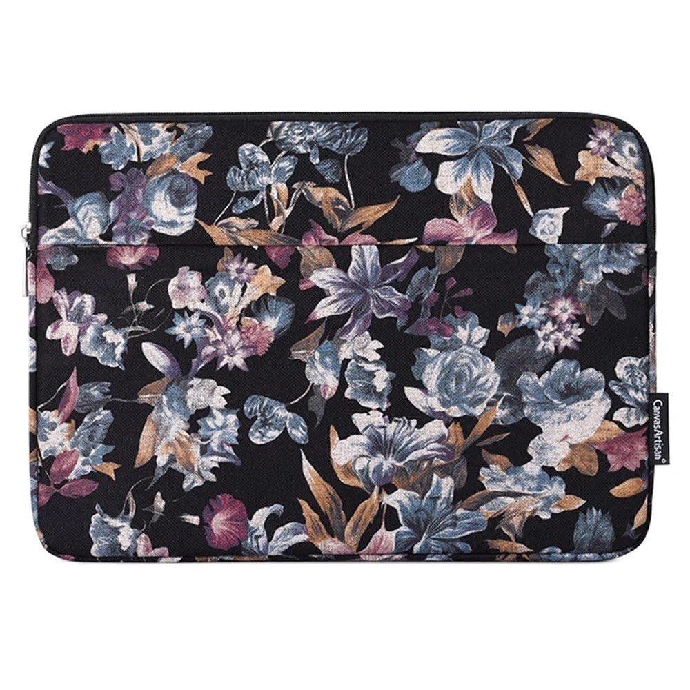 CANVASARTISAN H2-11 Shock Absorption Lining 12-inch Notebook Zipper Bag Watercolor Flower Pattern Linen Laptop Sleeve - 2