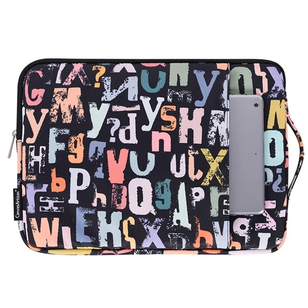 CANVASARTISAN H18-89 Soft Lining 12-inch Notebook Watercolor Letter Pattern Zipper Bag Laptop Handbag - 1