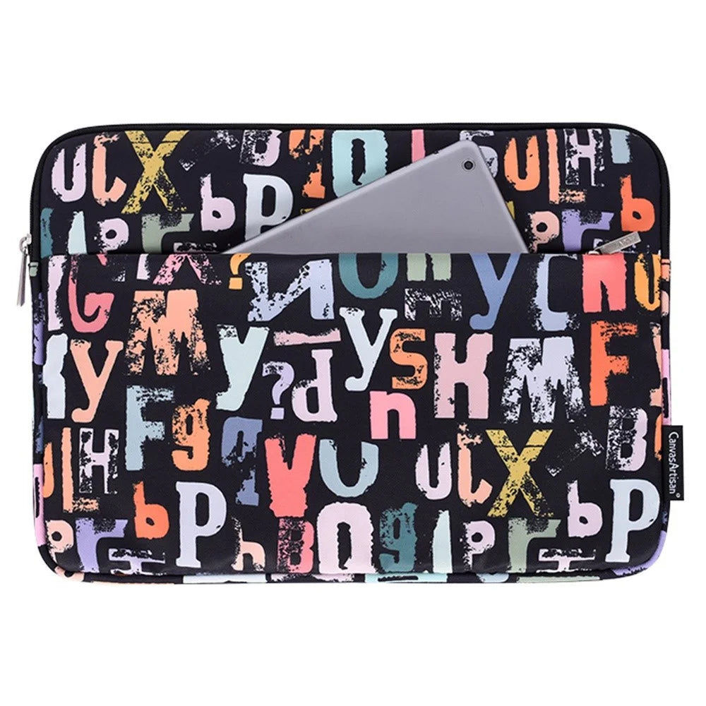 CANVASARTISAN H18-11 11-inch Notebook Zipper Bag Stylish Watercolor Letter Pattern Portable Laptop Sleeve - 1