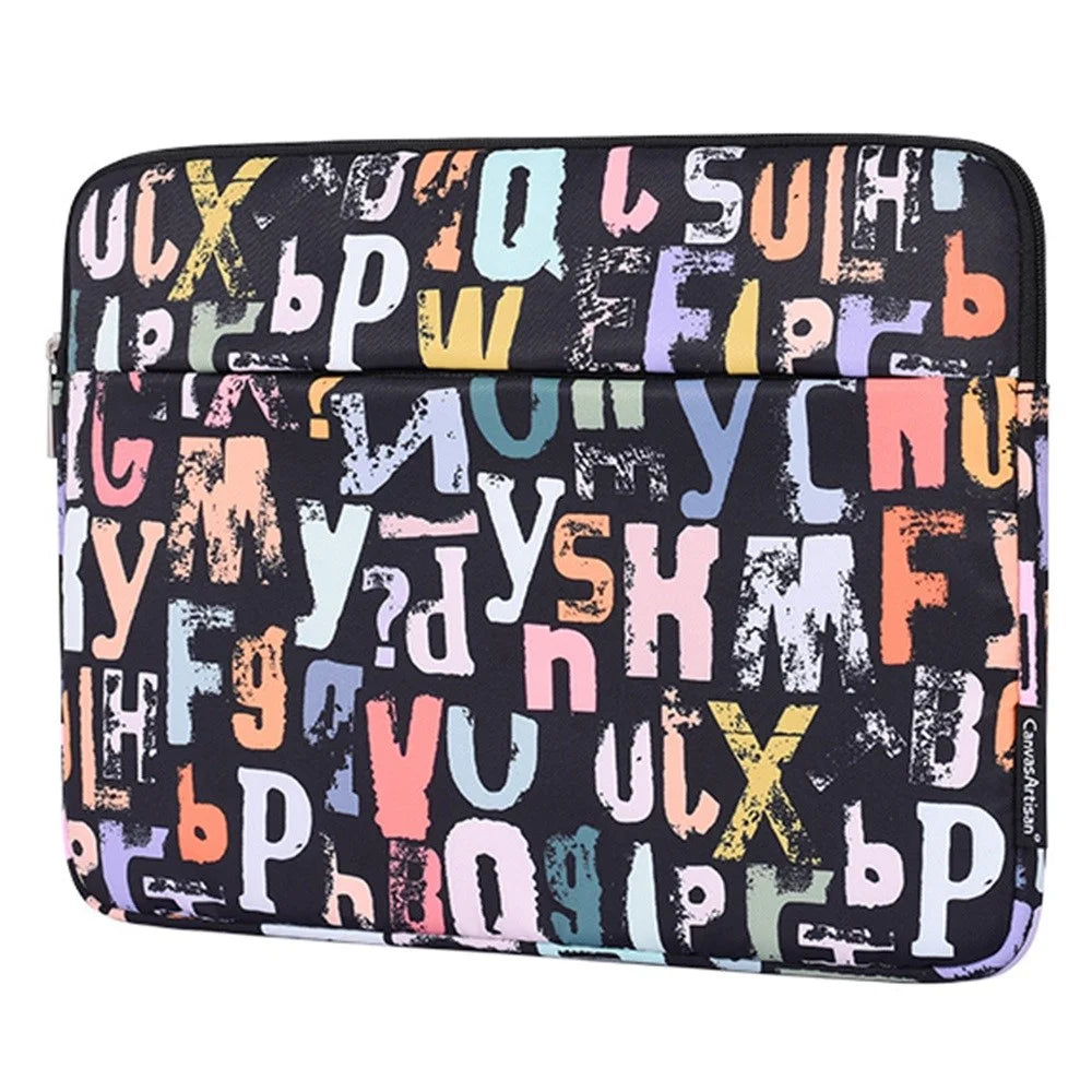 CANVASARTISAN H18-11 15-inch Portable Laptop Sleeve, Soft Lining Watercolor Letter Pattern Carrying Pouch - 2