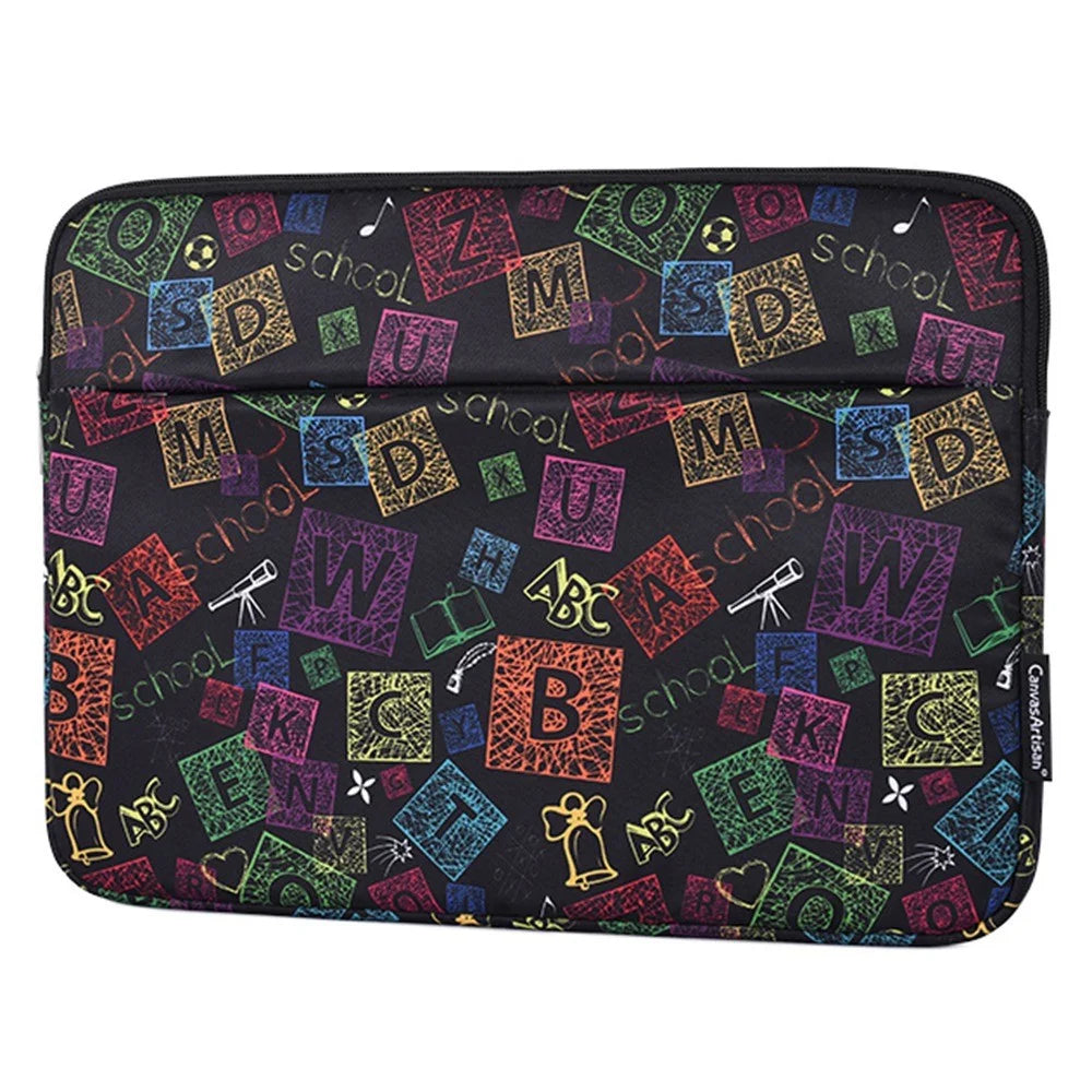 CANVASARTISAN H17-11 Zipper Notebook Bag, 12-inch Soft Lining Colorful Letter Pattern Laptop Storage Pouch - 2