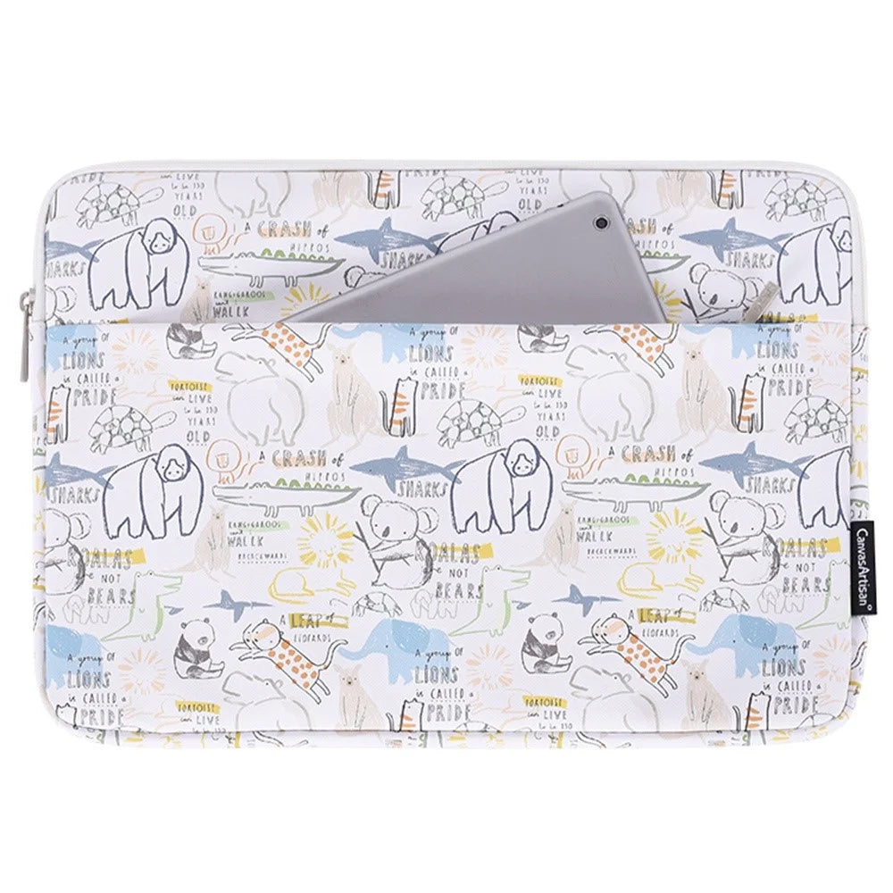 CANVASARTISAN G50-11 15-inch Laptop Protective Sleeve Cartoon Animal Printed PU Leather Notebook Carrying Case with Small Pouch - 1