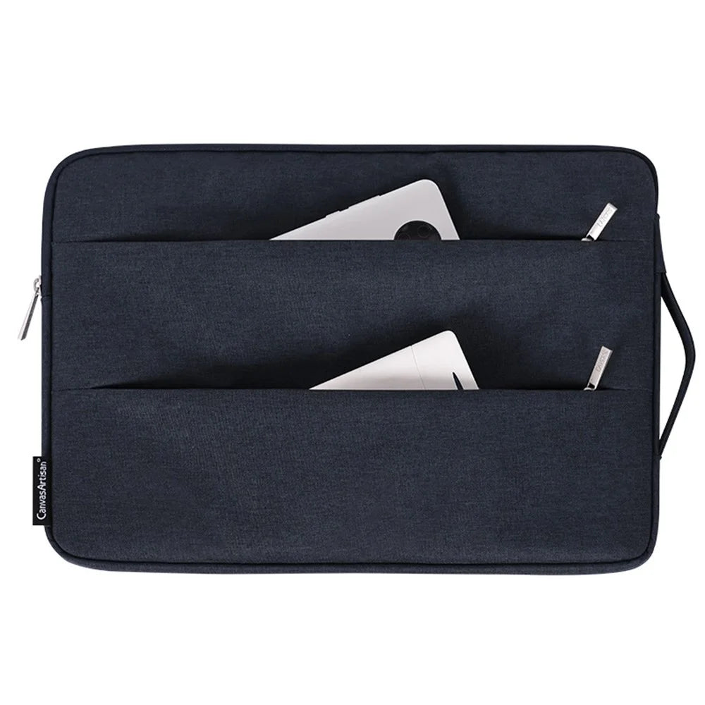 CANVASARTISAN L25-88 Portable Carry Case for 13 inch Laptops Anti-Scratch Slim Case Shockproof Sleeve Bag with Dual Pouch/Handle Strap - Navy Blue - 2