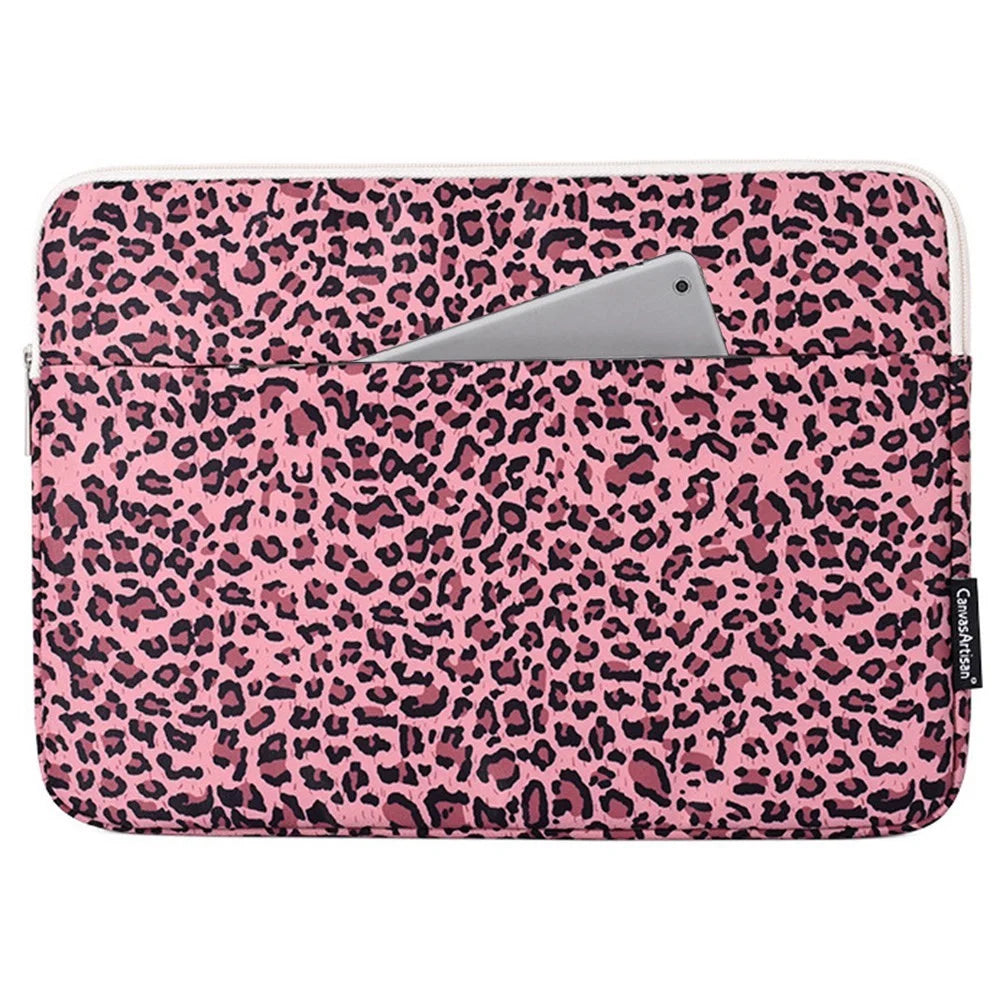 CANVASARTISAN H31-11 Scratch Resistant Carry Case for 12-inch Laptops Portable Slim Bag Shockproof Leopard Printed Waterproof Sleeve Bag - Pink - 1
