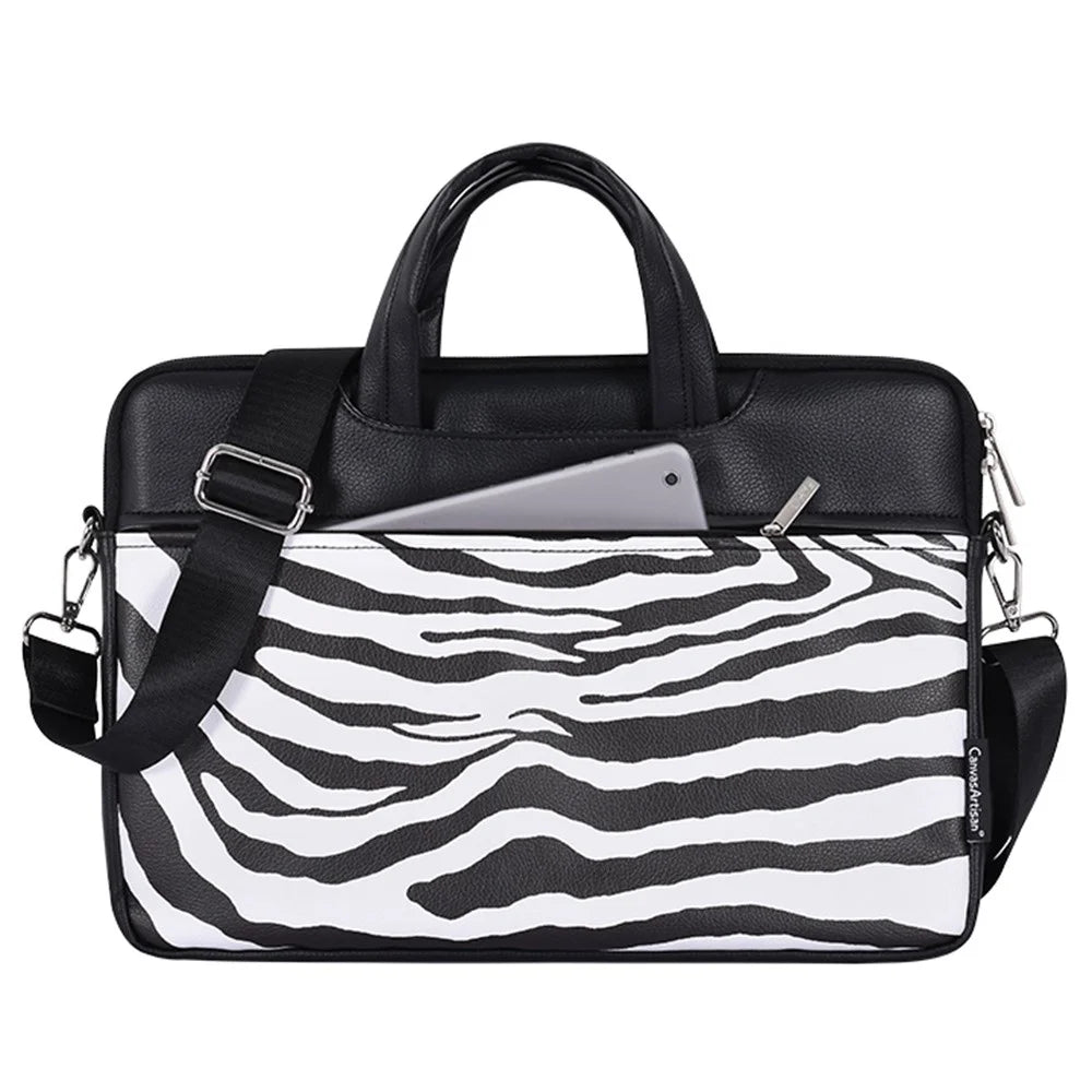 CANVASARTISAN G33-C24 14 inch Laptop Sleeve Bag for MacBook MateBook D Zebra Pattern PU Leather Zipper Pocket Notebook Computer Carrying Bag Messenger Bag - 1