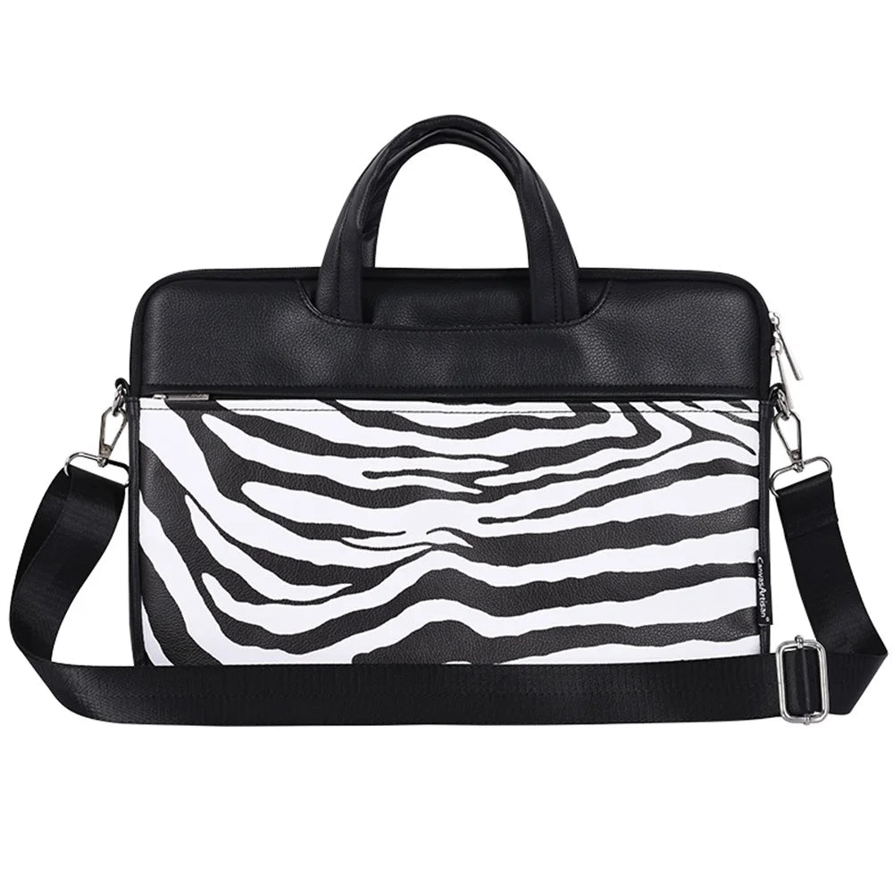 CANVASARTISAN G33-C24 14 inch Laptop Sleeve Bag for MacBook MateBook D Zebra Pattern PU Leather Zipper Pocket Notebook Computer Carrying Bag Messenger Bag - 2