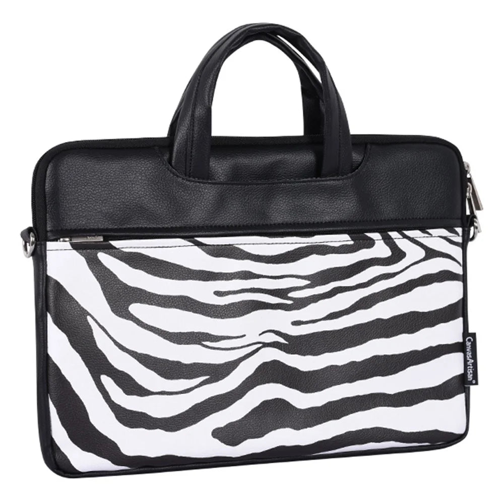 CANVASARTISAN G33-C24 14 inch Laptop Sleeve Bag for MacBook MateBook D Zebra Pattern PU Leather Zipper Pocket Notebook Computer Carrying Bag Messenger Bag - 3